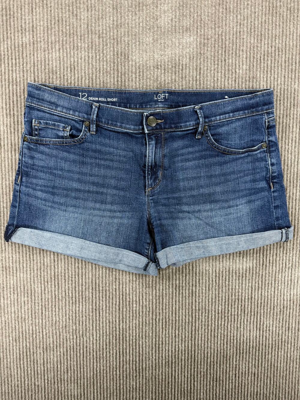 LOFT Outlet Denim Roll Short Dark Wash Cuffed Jean Shorts 12